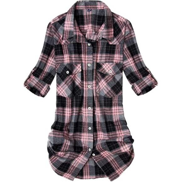 Womens Flannel Shirt Long Sleeve Plaid Shacket Soft Casual - Picture 7 of 7